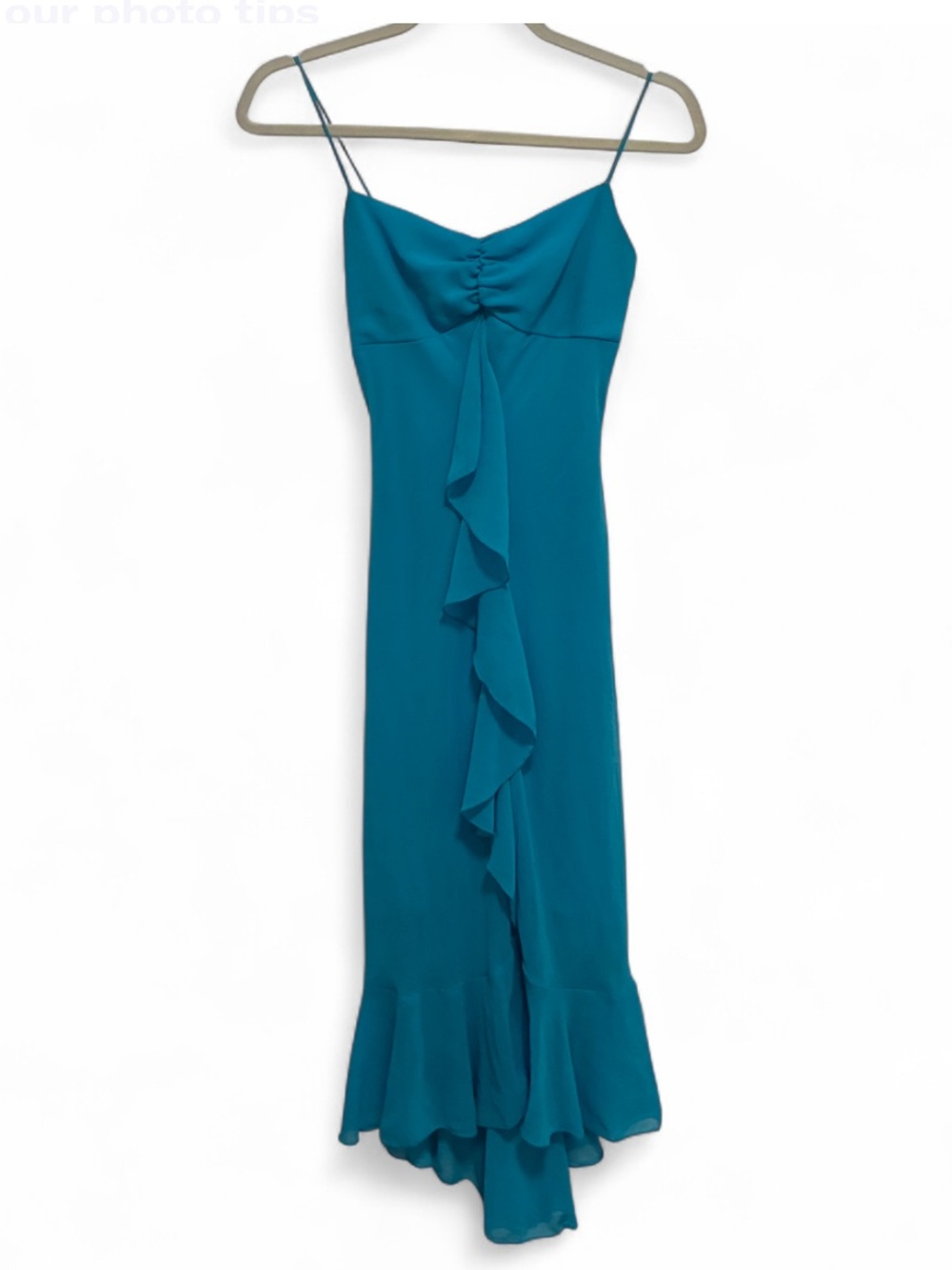 Y2K B Darlin Teal Spaghetti-Strap Ruffle Midi Dress